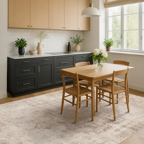 Hazo Haus Washable 5x7 Area Rug - Ultra Soft, Non-Slip, Stain Resistant in Neutral Beige & Peach