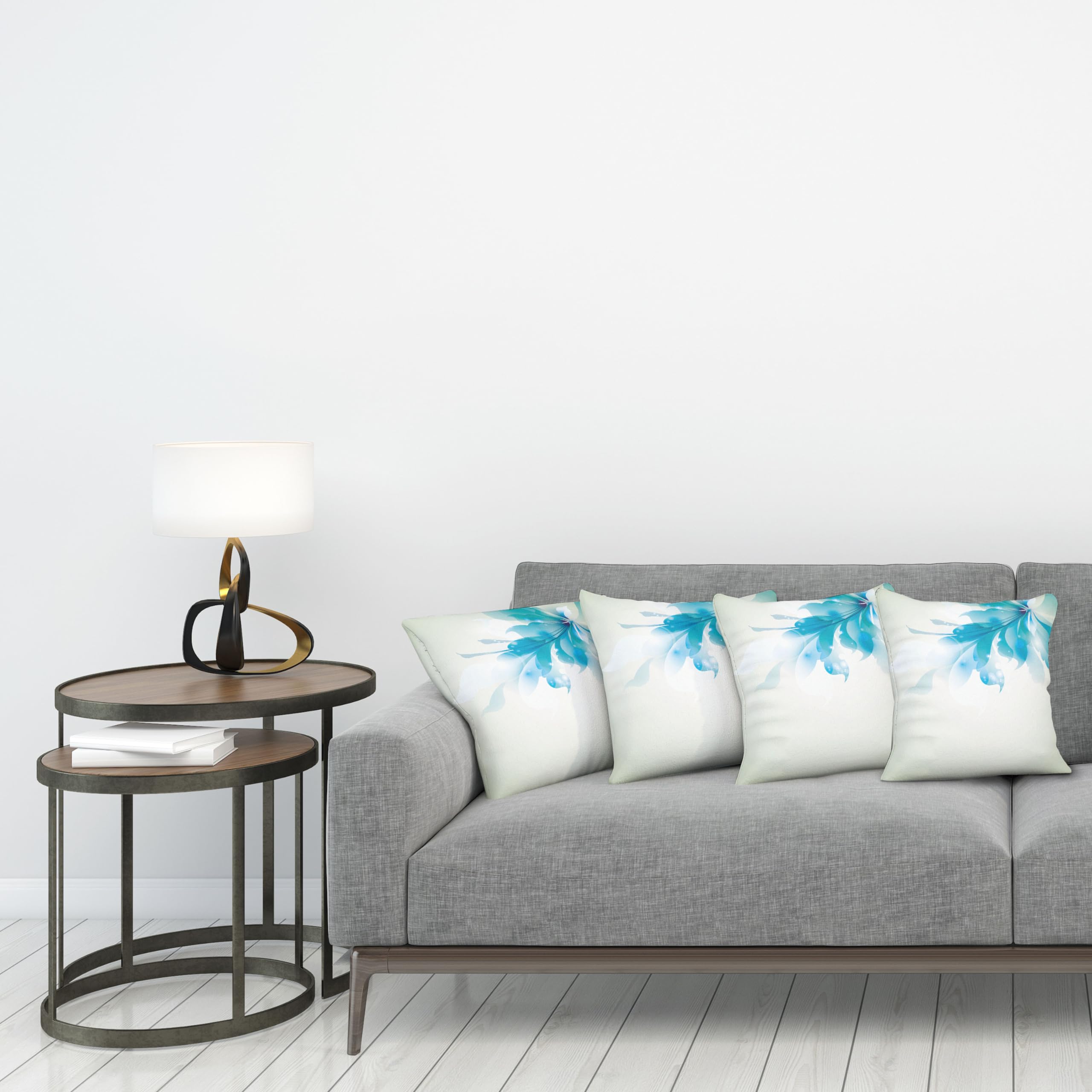 Ambesonne Abstract Pillow Cushion Cover Pack of 4, Color Gradient Effect Isolated Flower Petal Stem Forms Digital Art, Decorative Square Accent Pillow Case, 4 Pcs-18" x 18", Pale Blue and White