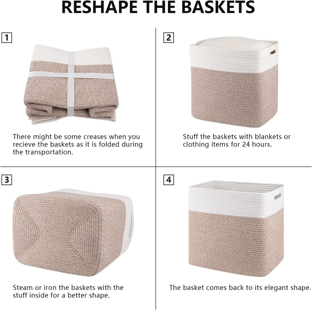OIAHOMY Storage Baskets - Large Collapsible Storage Bins for Living Room | 16.5 x 13 x 15 Inches - Pack of 2 - Brown