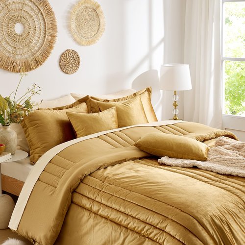 MUSSEL Bedding Comforter Set Queen Size 3 Pieces-Luxury Shiny Gold Striped Lightweight Bedroom Comforter Queen Size,Soft Velvet Bed Set with 2 Shams