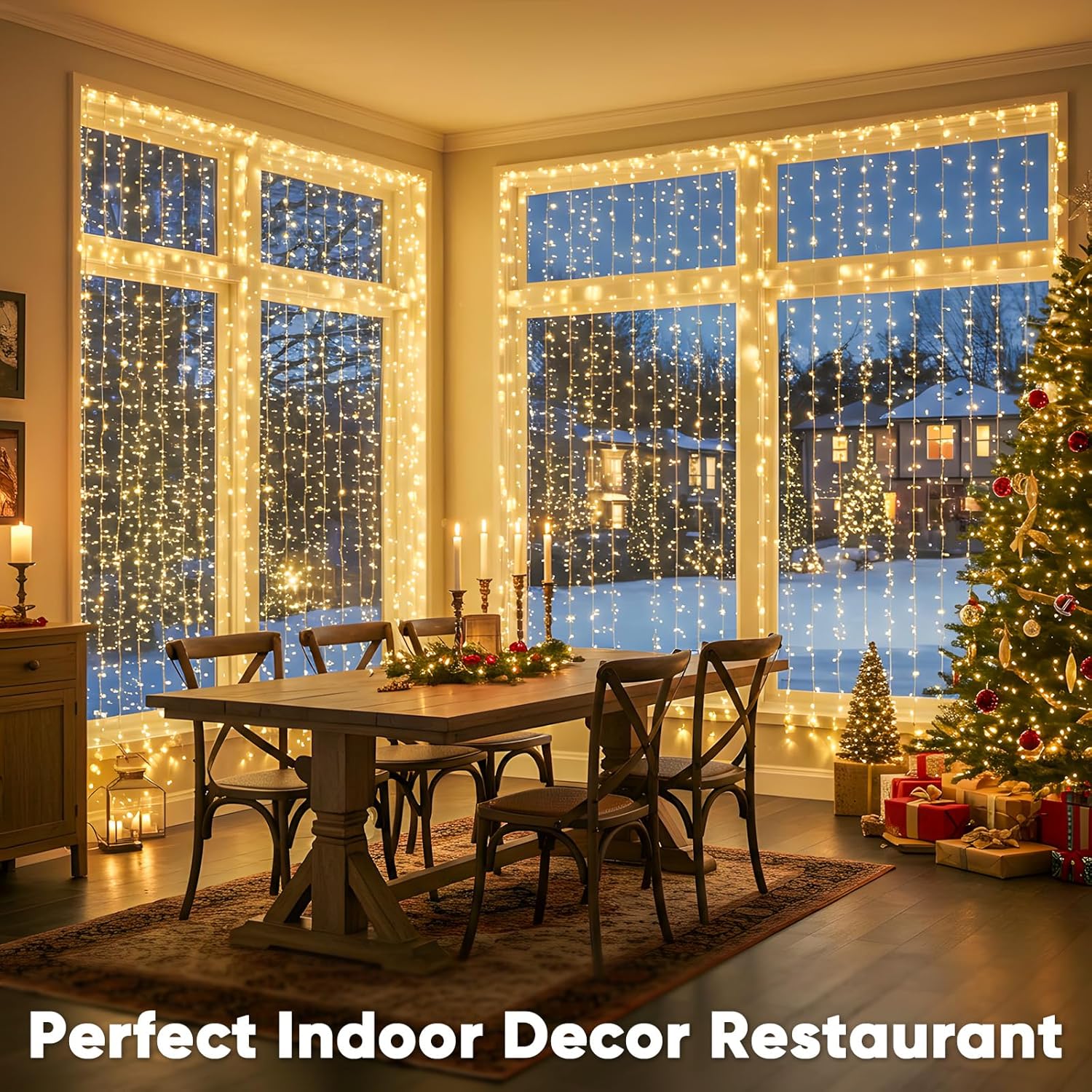 Suddus 600 LED Christmas Curtain Lights - 9.8x19.6ft Outdoor Wall Hanging Lights with Remote | Warm White Decor for Weddings, Parties, and Holidays