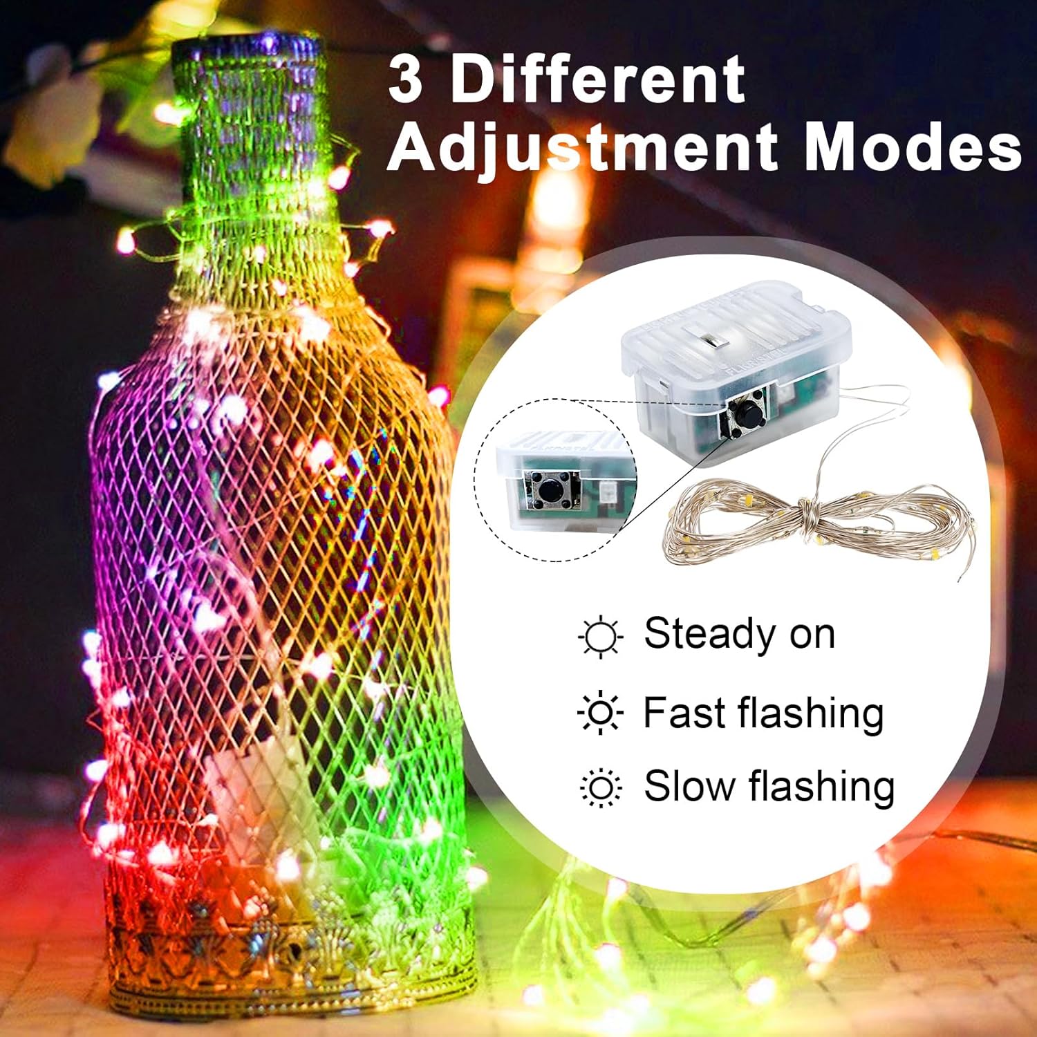 Pozzolanas 24 Pack Multi-Colored Fairy Lights - Battery Operated 7FT Waterproof String Lights for Weddings & Parties