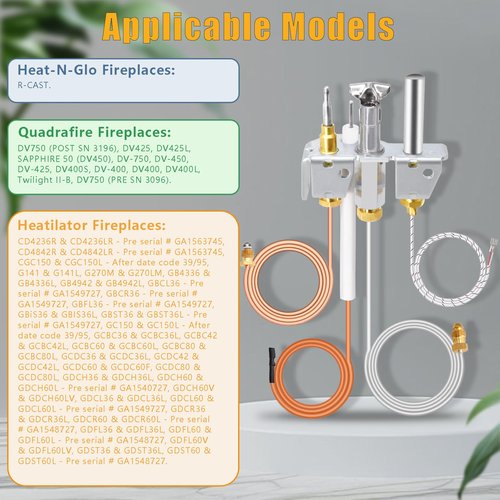 Criditpid 4021-732 Natural Gas (NG) Pilot Assembly for Heatilator GNDC33 GNDC36 GNDC30 GCDC60 GNBC36, Quadrafire, Heat-n-Glo Fireplace, 25660 Pilot Assembly Replacement with Thermopile, Thermocouple
