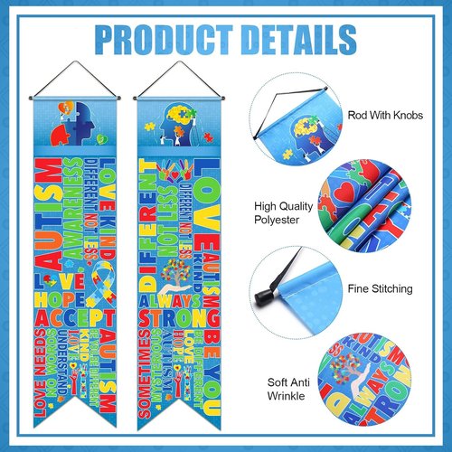 Blulu Autism Awareness Door Banners - Inspirational Puzzle Piece Decorations | 2 Pcs for Indoor/Outdoor Use