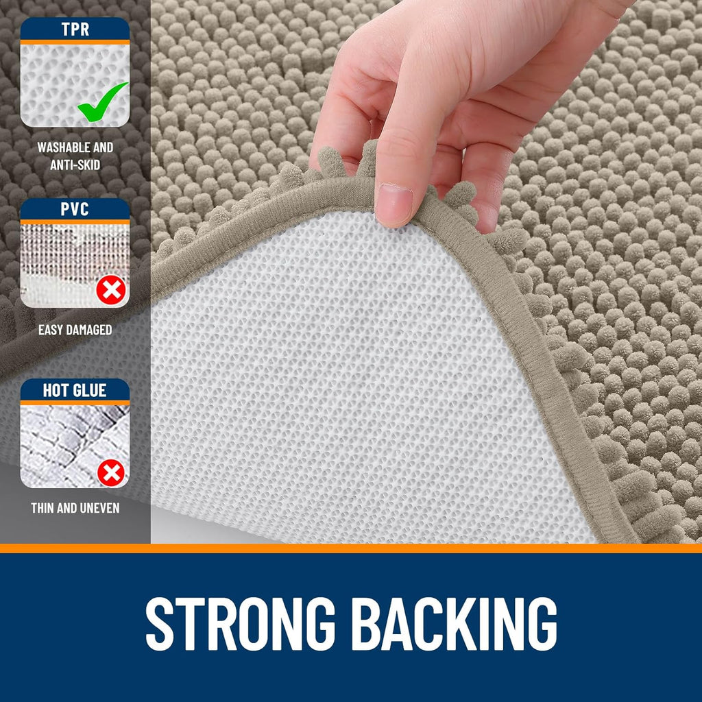 OLANLY Bathroom Runner Rugs - Soft Chenille Bath Mats with Rubber Backing | Quick Dry, Machine Washable, 47x24, Warm Taupe
