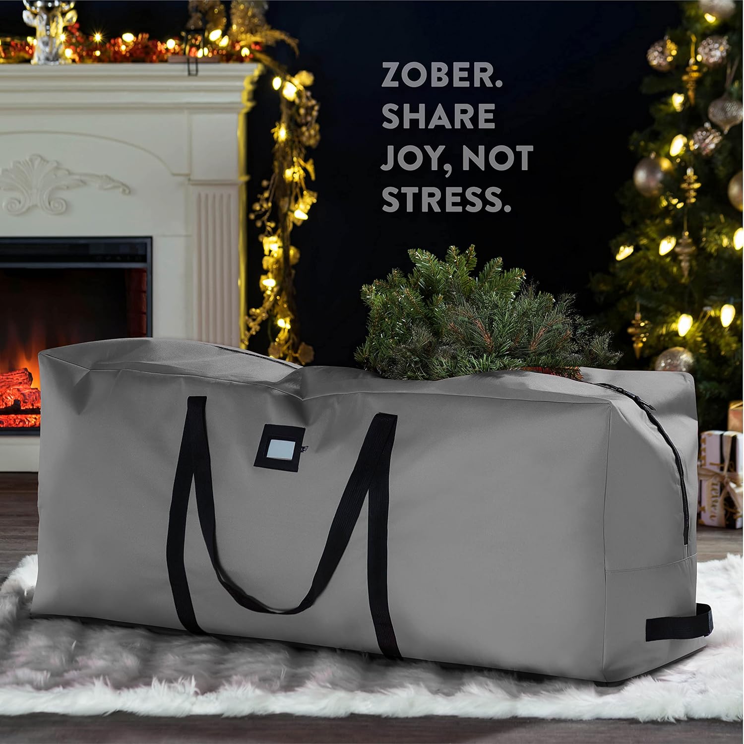 ZOBER Christmas Tree Storage Bag | 600D Oxford Fabric - Waterproof & Tear-Proof for 7.5 Ft Trees - Gray