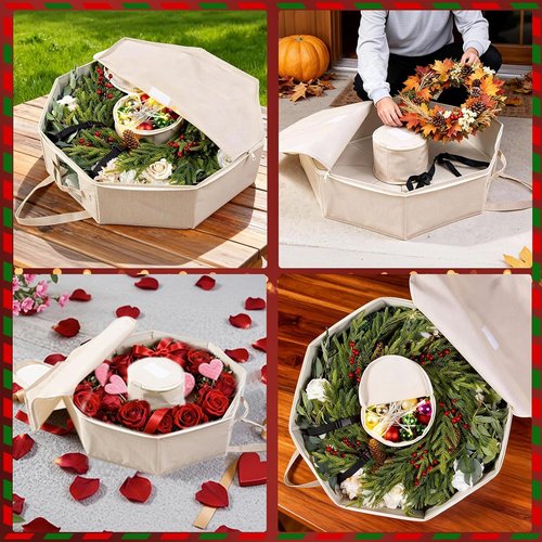 BrilliantJo Wreath Storage Case - Hard Shell Christmas Decoration Bag with Pockets | 24 Inch Houndstooth Design