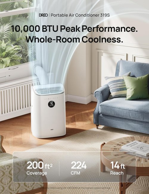 DREO 10,000 BTU Portable Air Conditioner - Quiet 45dB, Smart App Control, Drainage-Free Cooling | Ideal for Bedrooms
