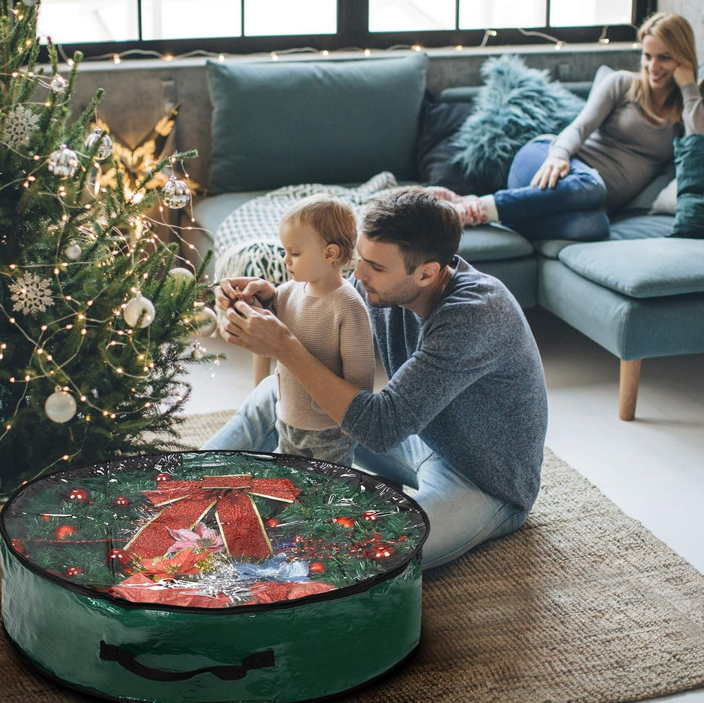 Propik Christmas Wreath Storage Bag - 36" Tear-Resistant Holiday Container with Clear Window - 2 Pack, Green