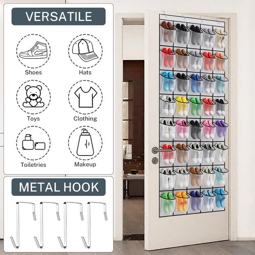 Hualleko Large Mesh Pocket Over-The-Door Shoe Organizer - Sturdy Storage for 20 Pairs (White)