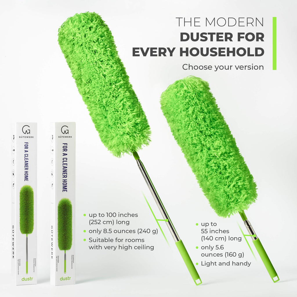 Extendable Microfiber Feather Duster, Feather Dusters for Cleaning, Ceiling Fan Dust and Cobweb Cleaner - Electrostatic Bendable Head - up to 55 Inch