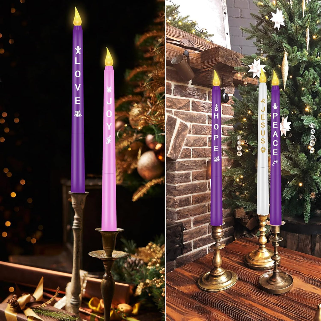 RGQSUN Flameless Advent Candles Set of 5 | Battery Operated Flickering Taper Candles for Christmas Decor