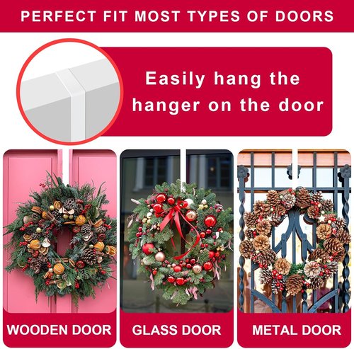 ESFUN Black Wreath Hanger - Over The Door Metal Hook for Christmas Decorations | 12 Inch, 2 Pack