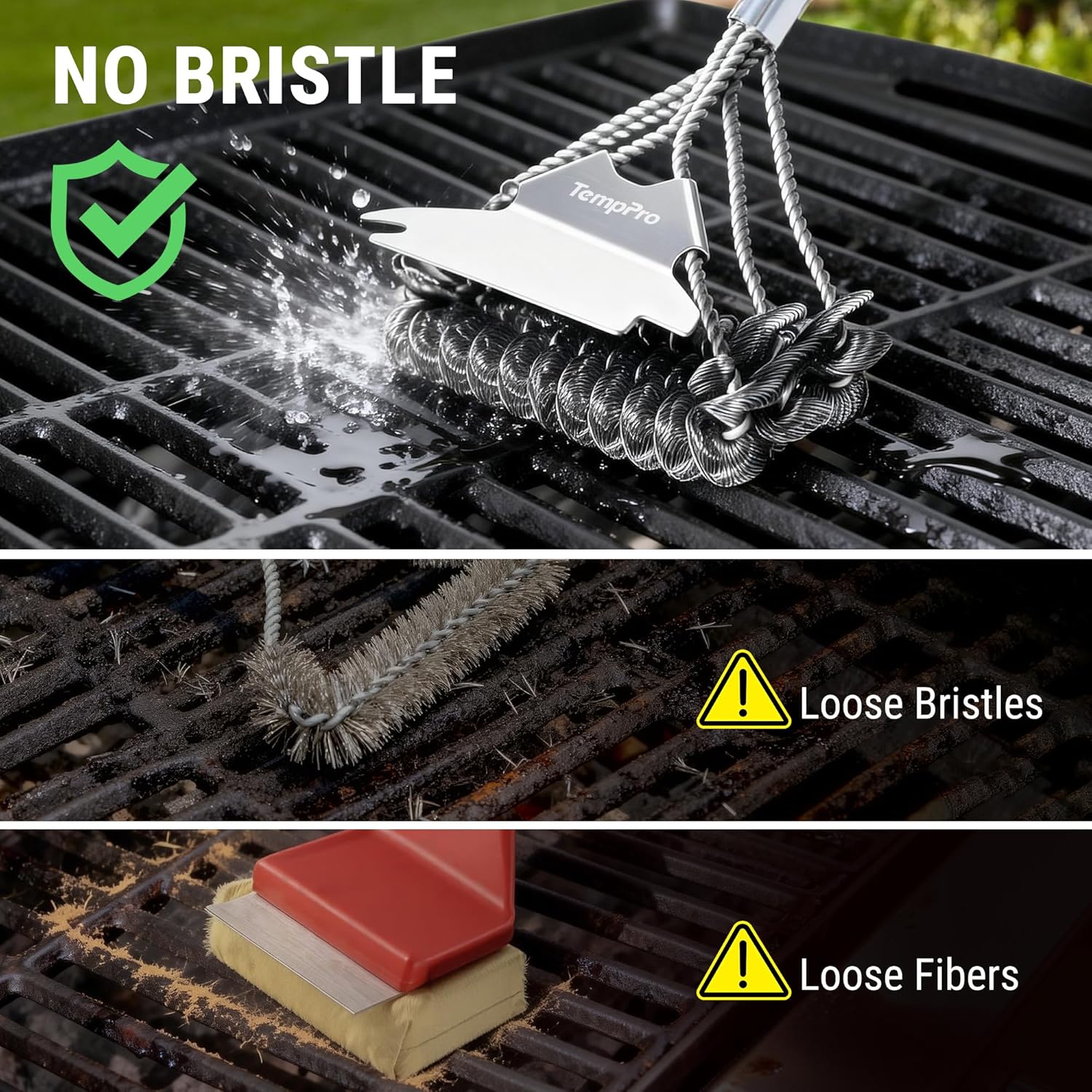 TempPro BBQ Grill Brush - Bristle-Free Stainless Steel Cleaner for Safe Grilling | Ideal BBQ Accessory