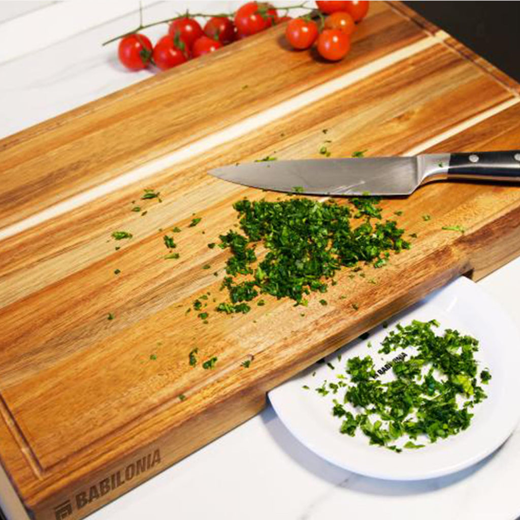 Acacia Wood Cutting Board for Kitchen 15.7 x 10.2 Inch (ExtraThick 1.6") Non Toxic Wooden Chopping Board for Meat, Cheese, Charcuterie Boards with Handle, Hardwood Butcher Block (Oil & Plate Included)