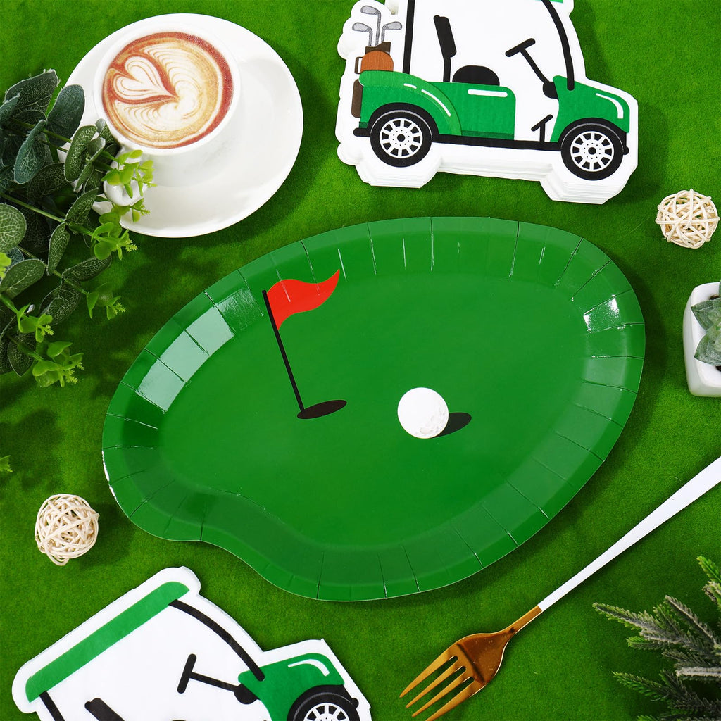 Whaline 90Pcs Golf Party Plates Napkin Set Green Sport Ball Paper Plates Golf Cart Disposable Napkins for Hole in One Birthday Tableware Supplies, Serves 40