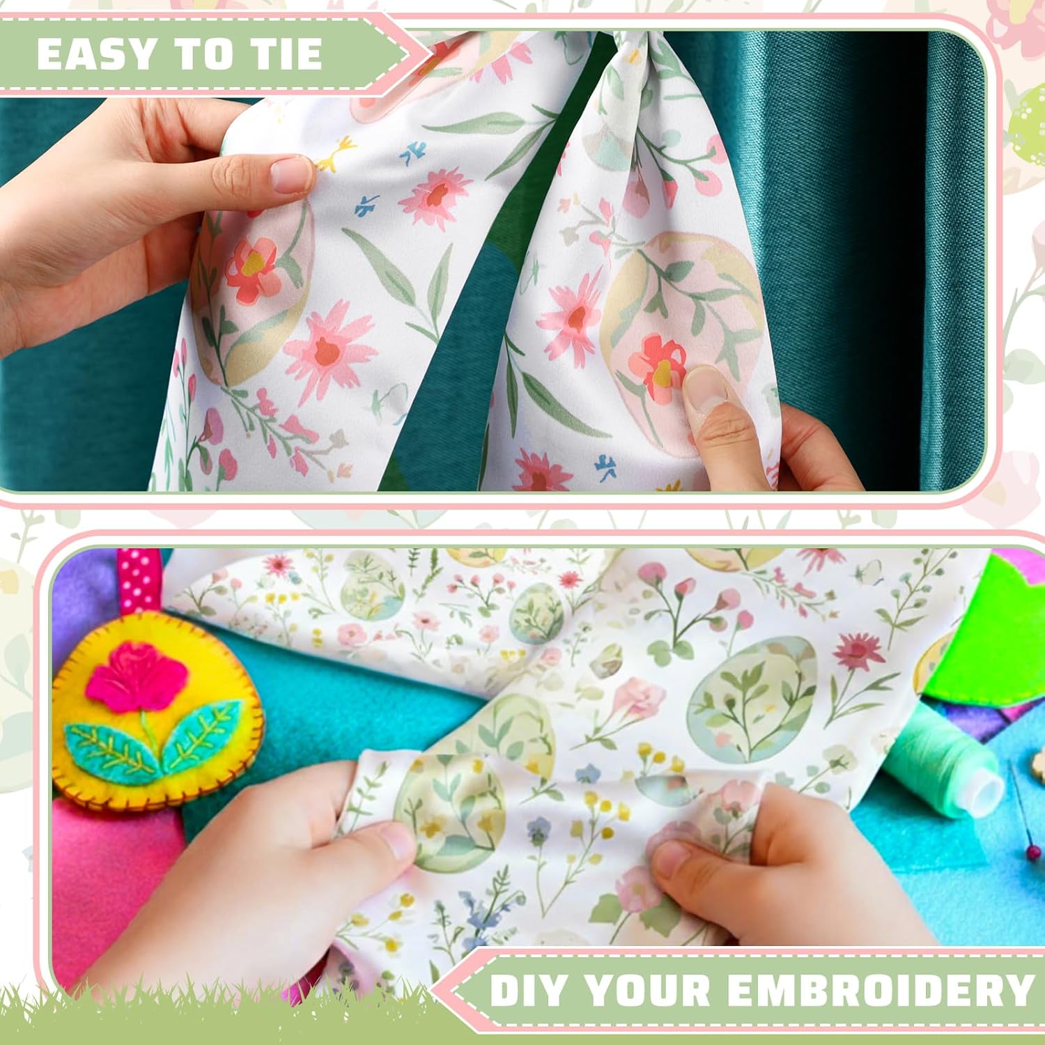 VitalCozy Easter Egg Floral Wreath Sash - Satin Ribbon for Monogrammed Decor | Indoor/Outdoor Use
