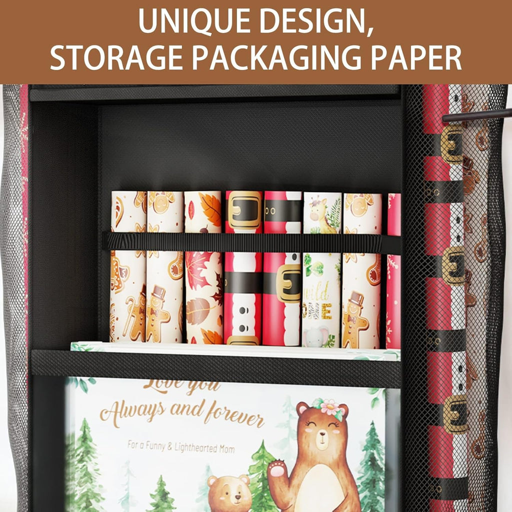 Skiennix Over Door Wrapping Paper Organizer - Multi-Purpose Storage with Removable Drawer & Pockets
