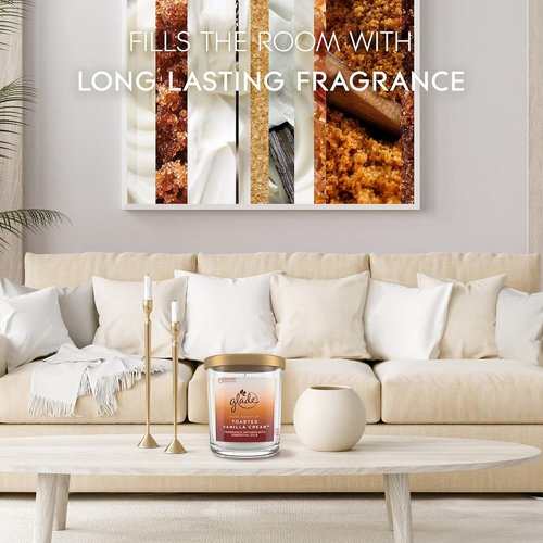 Glade Candle Jar - Large Toasted Vanilla Cream Candle Infused with Essential Oils | 16oz Air Freshener