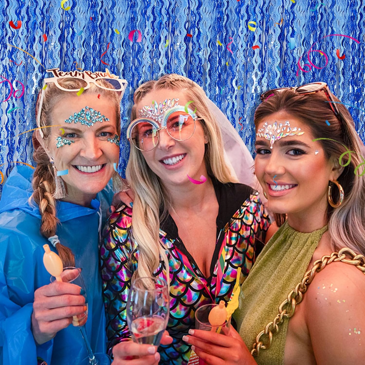 Skiennix Blue Wavy Tinsel Foil Fringe Curtains - Sparkling Birthday Party Decorations | Ocean Theme