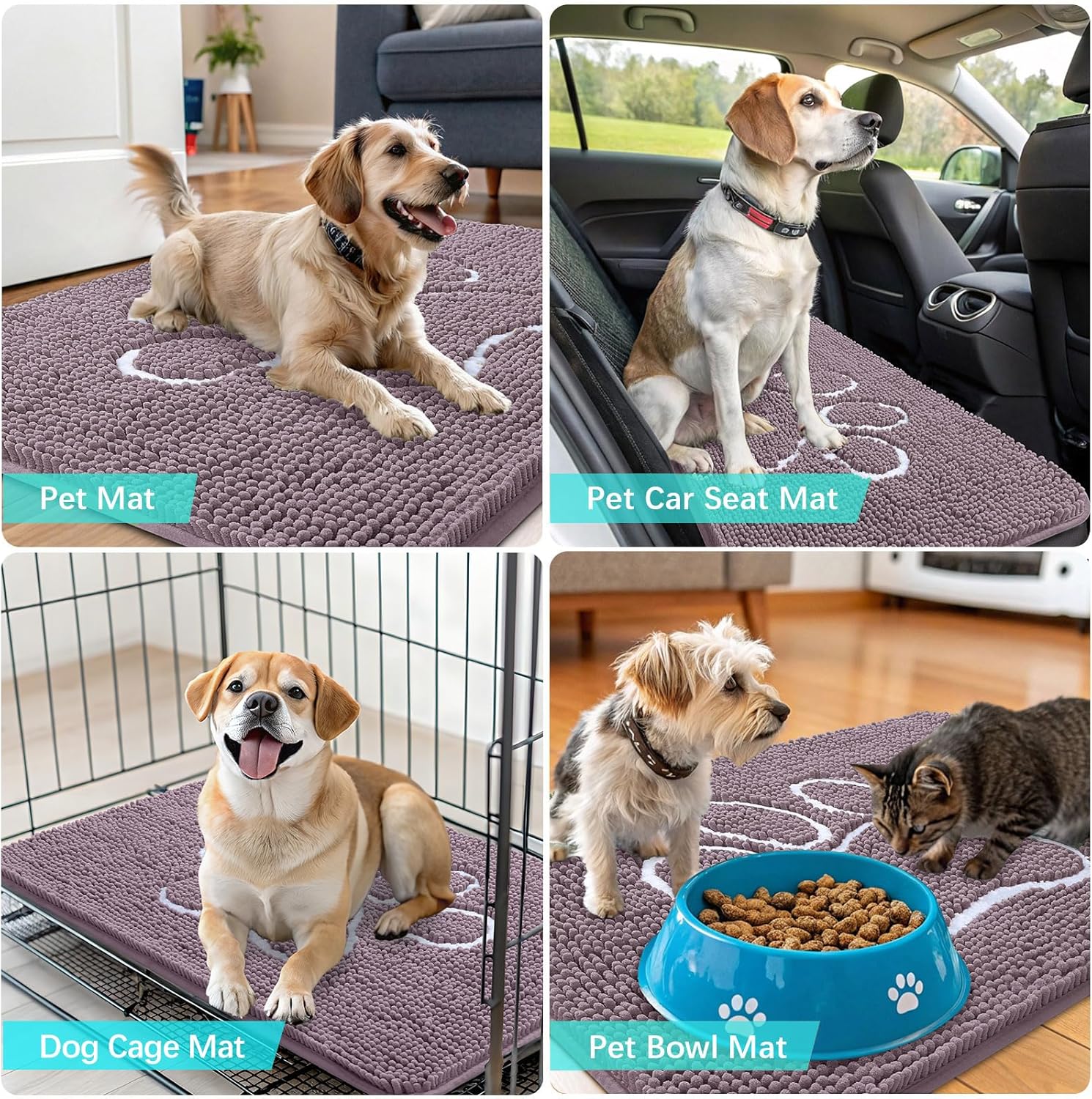 OLANLY Dog Door Mat - Absorbent Non-Slip Mud Mat for Muddy Paws | 36x24, Deep Plum Color