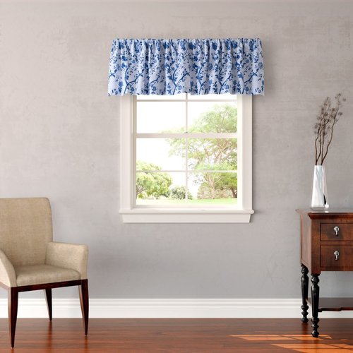 Laura Ashley - Valance, 100% Soft Cotton Window Treatment with Rod Pocket, Lightweight & Machine Washable, Floral Printed Curtain (Charlotte Blue, 15" x 86")