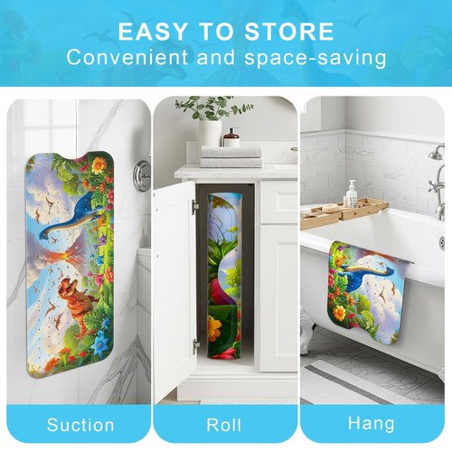 Upgrade Cartoon Baby Bath Mat Non Slip - 40"x16" Extra Long Bathtub Mat for Baby Eco Friendly Durable Bath Mat for Tub Non Slip Kids Tub Mat with Suction Cups, Machine Washable and No Fading, Dinosaur