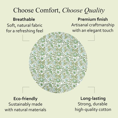 CPC Round Tablecloth- Cotton Indian Block Print Tablecloth -Handmade Printed Washable Cotton Table Cloth - Spring/Summer, Wedding Table Cover - Agate Green 72 Inch