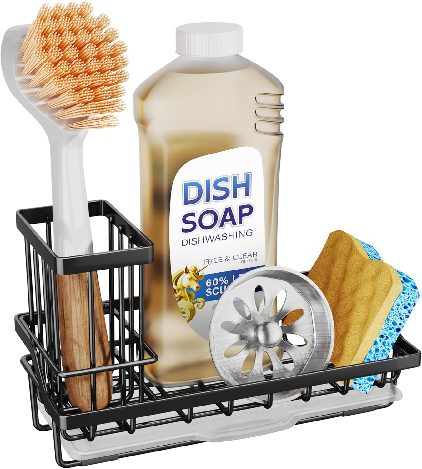 SWTYMIKI Sink Caddy Sponge Holder - Stainless Steel Kitchen Organizer for Soaps & Sponges | Black