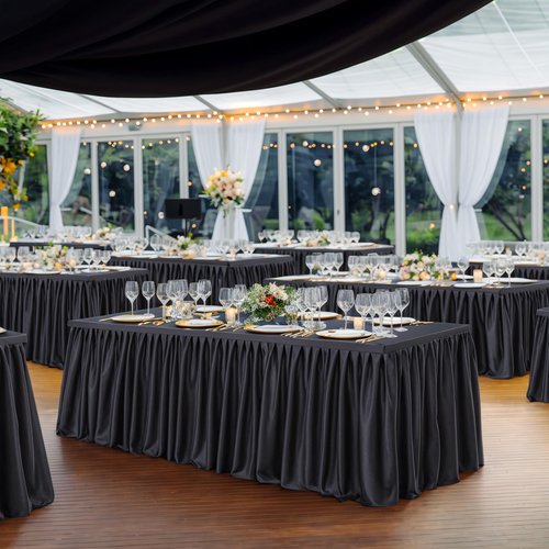 Wish Care 2 Pack Black Rectangle Table Clothes for 8 Foot Tables, Polyester Fitted Tablecloths 8ft Stretch Table Cover for Wedding, Birthday, Parties, Trade Show, Craft Show