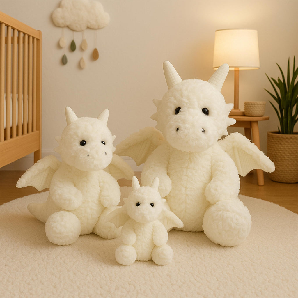 Soft Little Flying Dinosaur Stuffed Plush Pillow, Adorable White Dragon Plush Toy and Birthday Present for Kids, Adults and Collectors(White/7.9in)