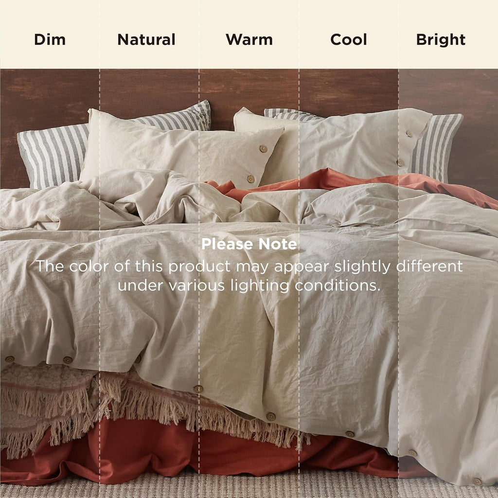 Bedsure Linen Duvet Cover Queen - Cooling & Breathable Linen Cotton Blend Bedding Set | 3-Piece Moisture-Wicking Design (Linen Color)