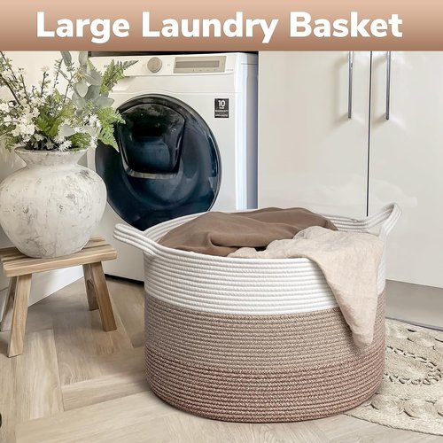 Goodpick Large Laundry Basket - Woven Rope Storage Bin for Toys & Blankets | 21.7'' x 13.8'', Light Brown