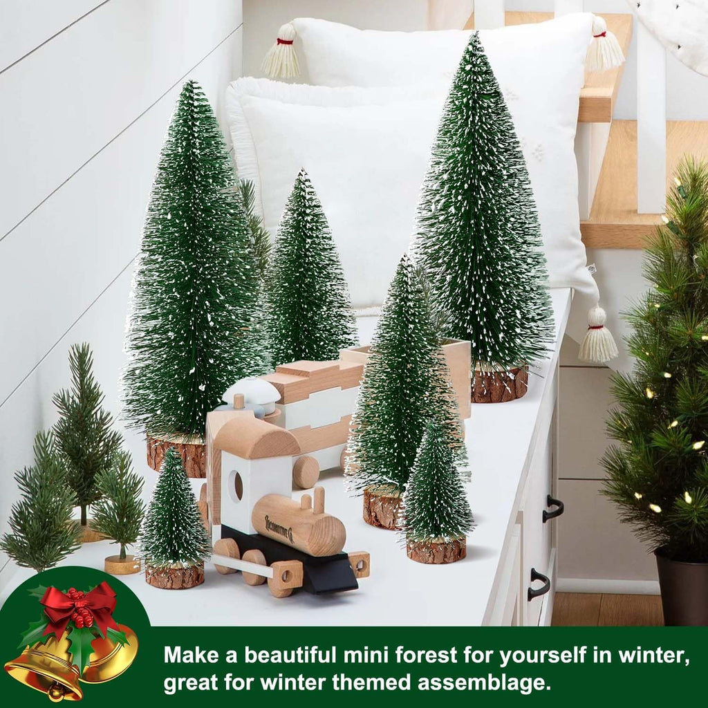 Skiennix Mini Christmas Trees - 6pcs Bottle Brush Decor for Indoor/Outdoor Holiday Parties | Green