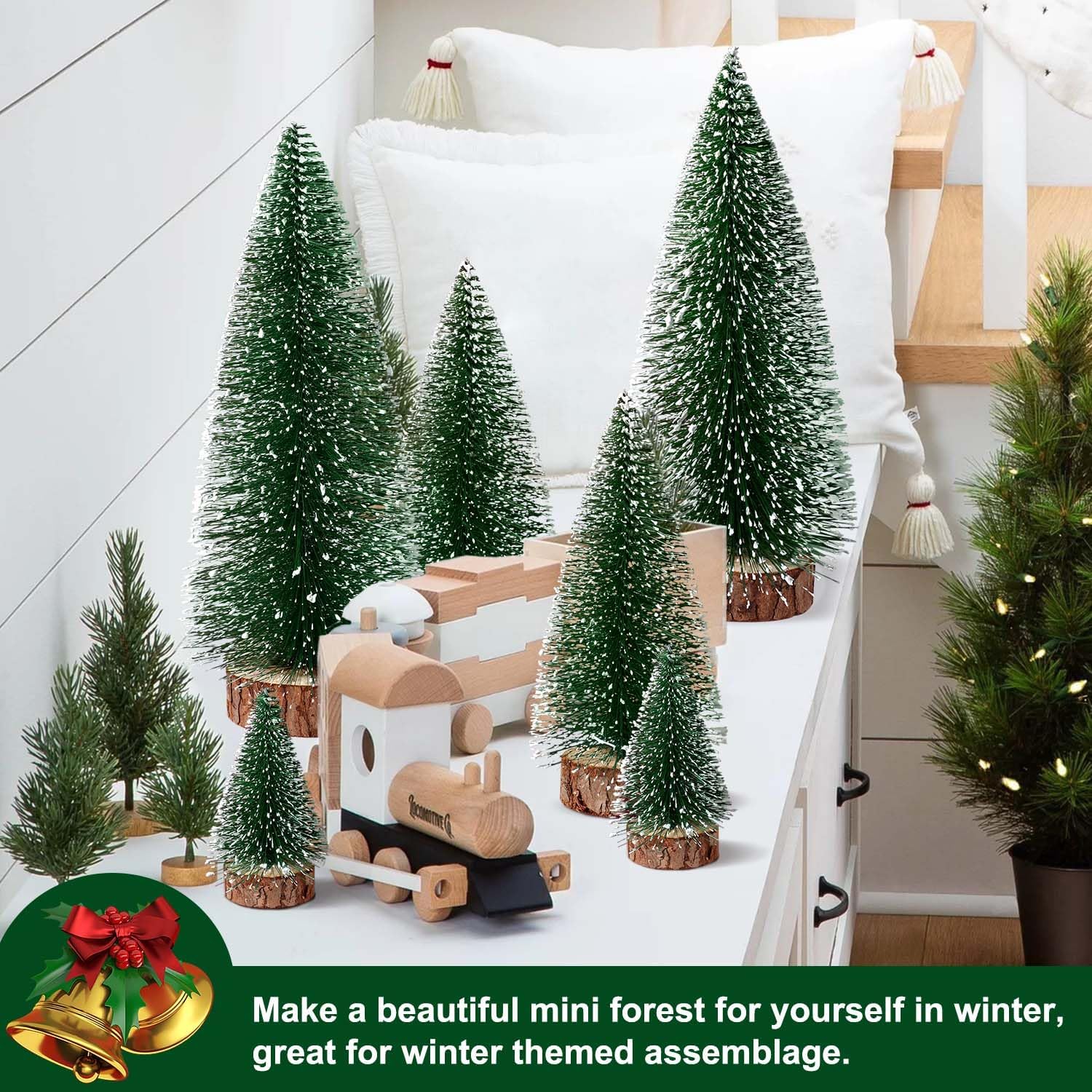 Skiennix Mini Christmas Trees - 6pcs Bottle Brush Decor for Indoor/Outdoor Holiday Parties | Green