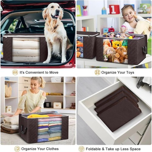 Budding Joy Foldable Large Blanket Storage Bags - 60L Capacity, Enhanced Handles, 6-Pack | Brown