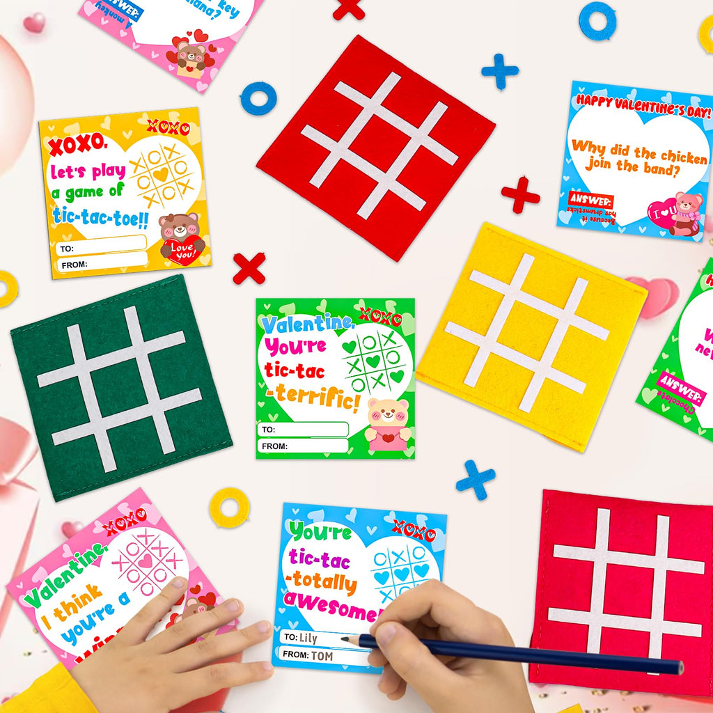 24 Pack Valentines Day Gifts for Kids School Classroom - Tic Tac Toe Game with Funny Valentine's Day Exchange Cards for Toddler Boys Girls Classmates Valentine Party Favors Prizes Boxes Treat Bulk
