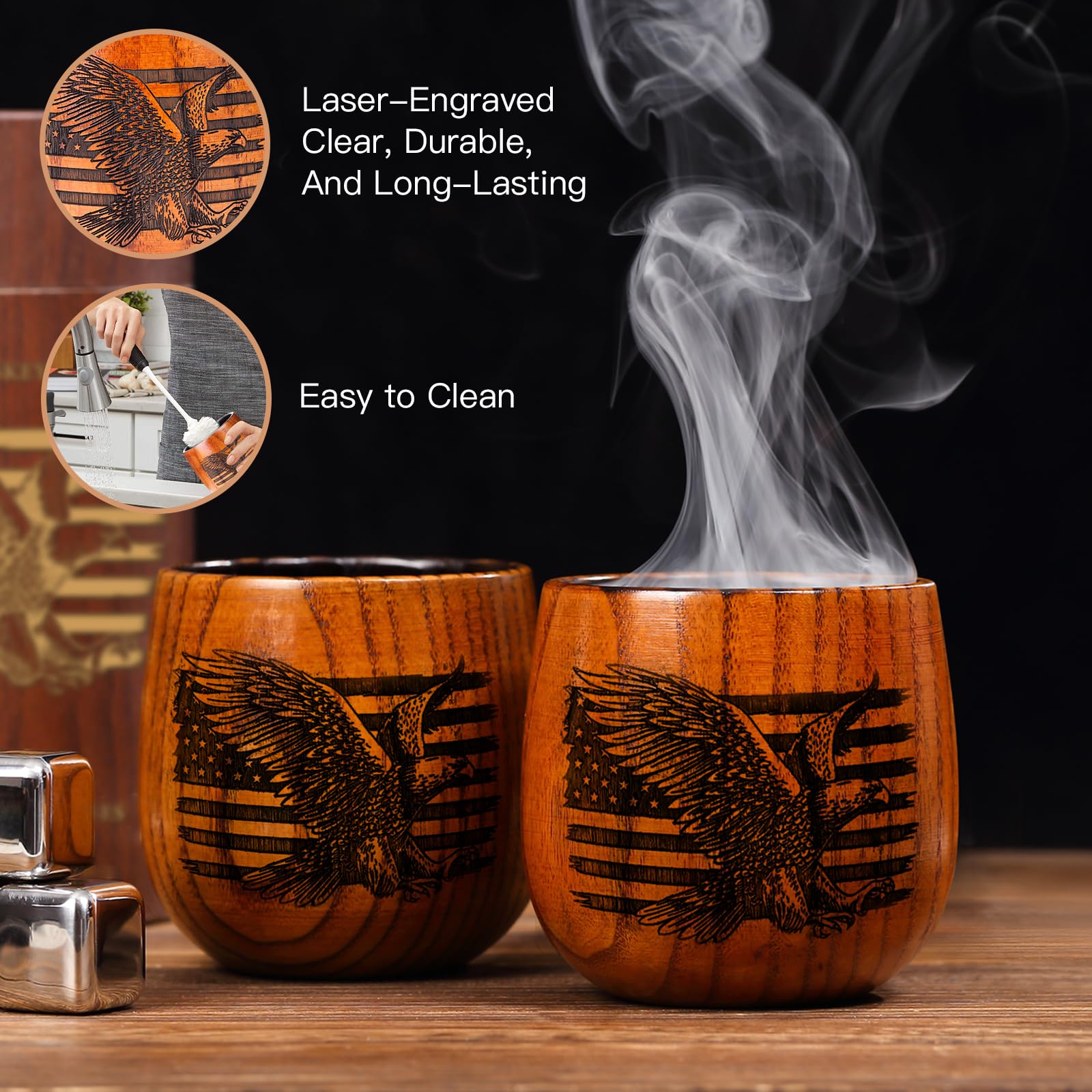 Original Charred Wooden Bourbon Drinking Glass, 11oz Handcrafted Engraved Wood Glass for Men | Unique Unbreakable Whiskey Glass for Dad, Brother, Husband