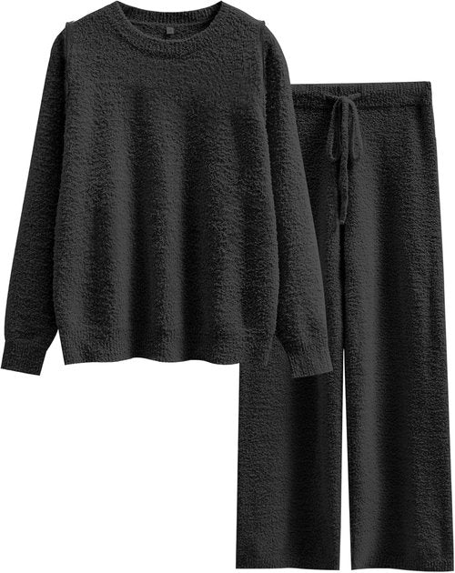 ANRABESS Women's Fuzzy Fleece Pajama Set - Cozy Long Sleeve Top & Wide Leg Pants | Fall/Winter 2025