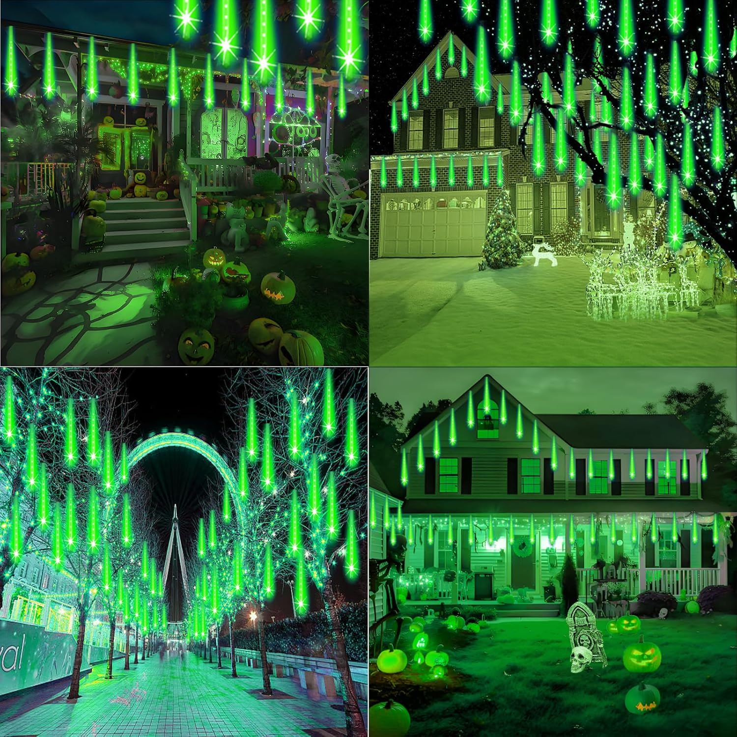 Weepong Meteor Shower Christmas Lights - 192 LED Outdoor Halloween Decorations | 8 Tube Icicle String Lights