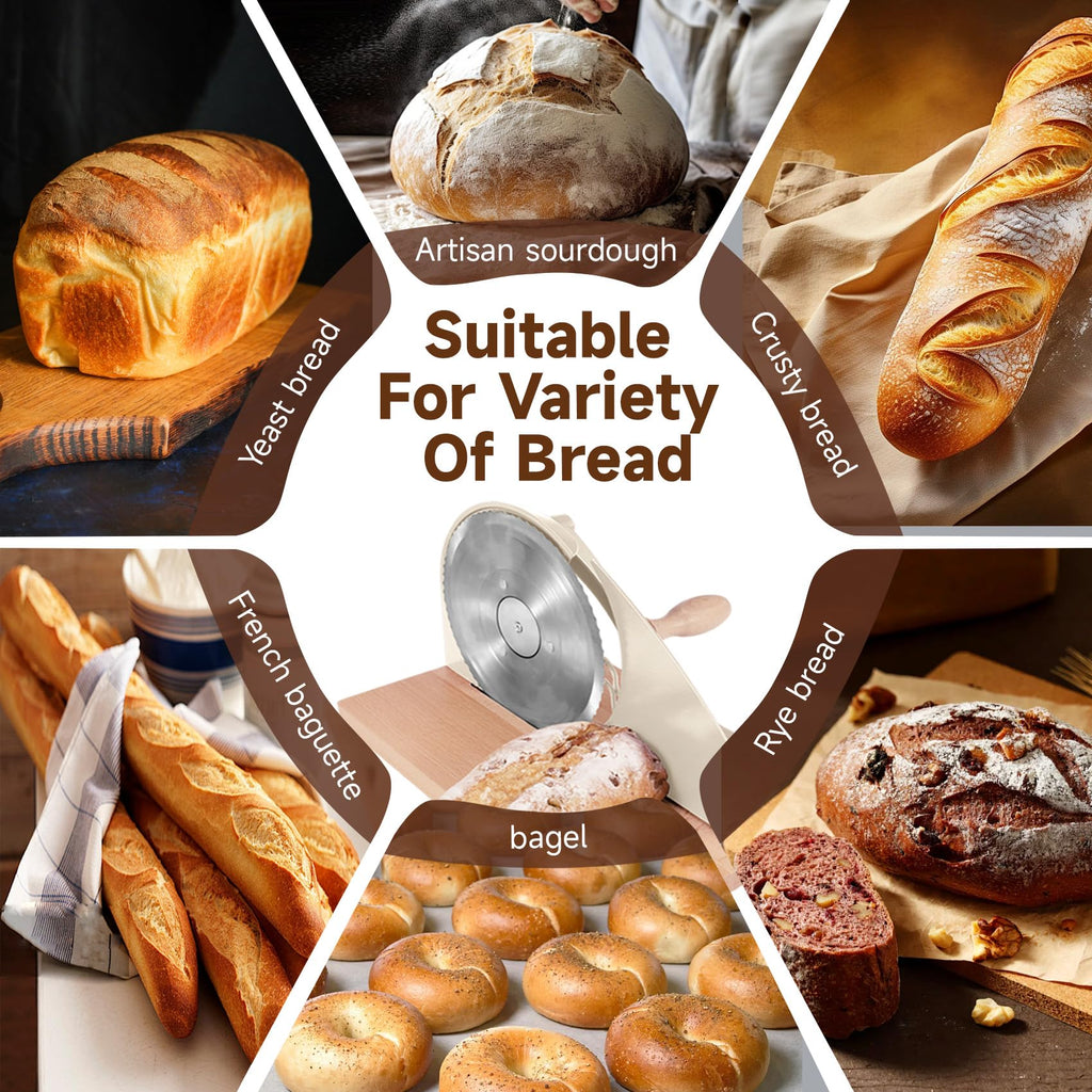 Manual Bread Slicer for Homemade Sourdough Bread, Add Metal Rails, Hand Crank Bread Slicer Machine with Scale Line and Suction Cup, Stainless Steel Blade Bread Cutter Adjustable Thickness