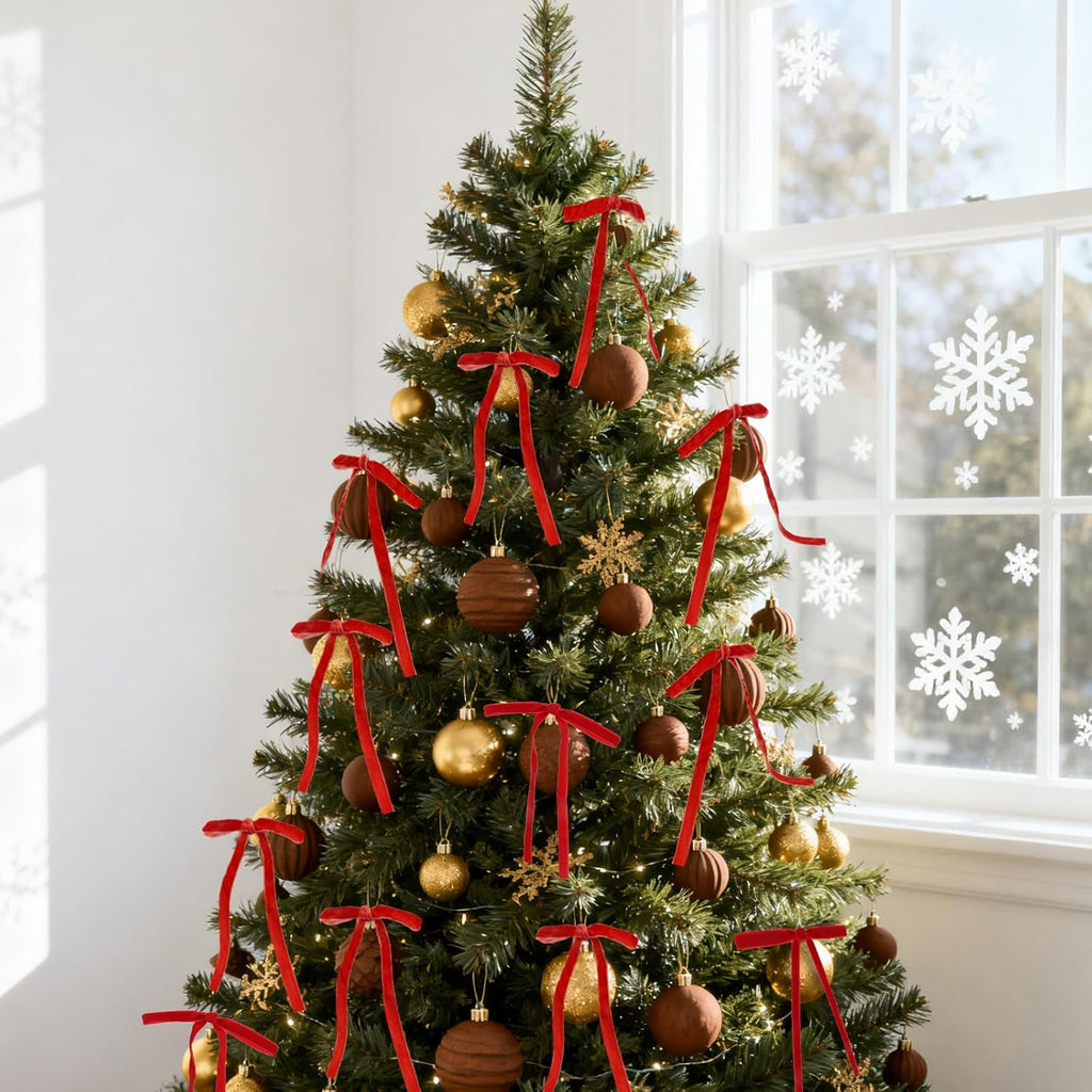 Regine Switzerland 24Pcs Velvet Bows | Red Christmas Tree Ornaments for Festive Decor