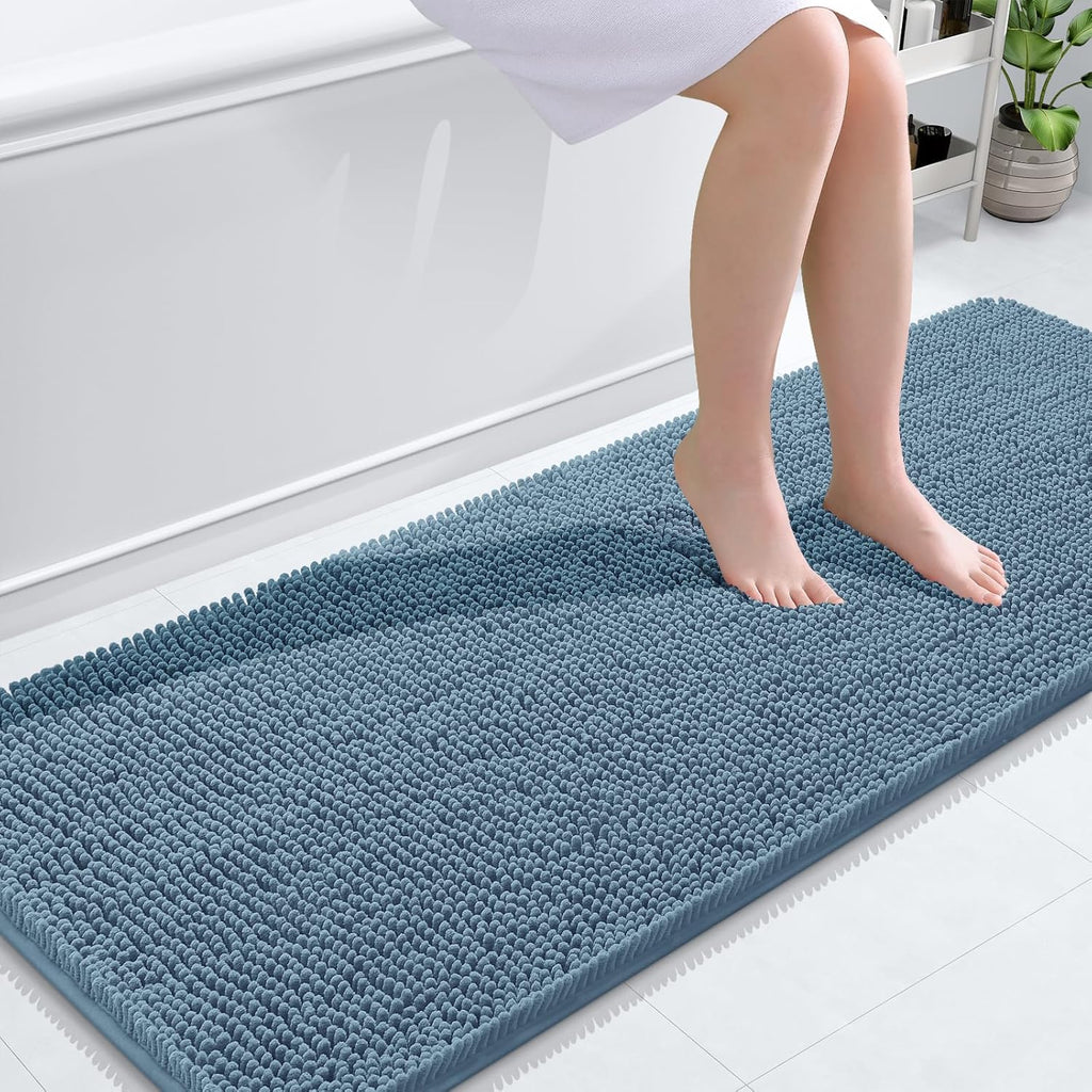 OLANLY Bathroom Runner Rugs - Soft Absorbent Chenille Bath Mats | Quick-Dry, Machine Washable, 59x20" - Airy Blue