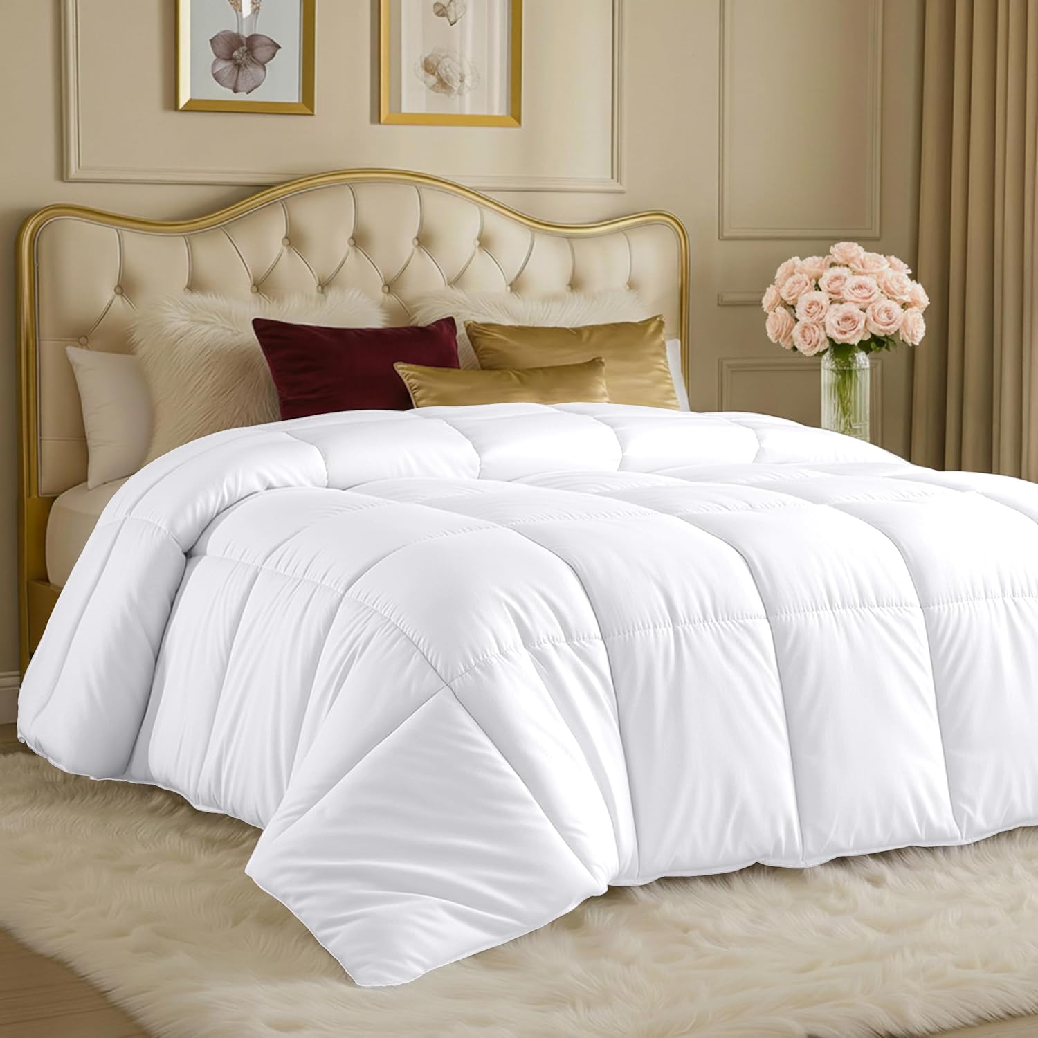 Utopia Bedding Queen Size Comforter - All Season Down Alternative Duvet Insert, Machine Washable (White)