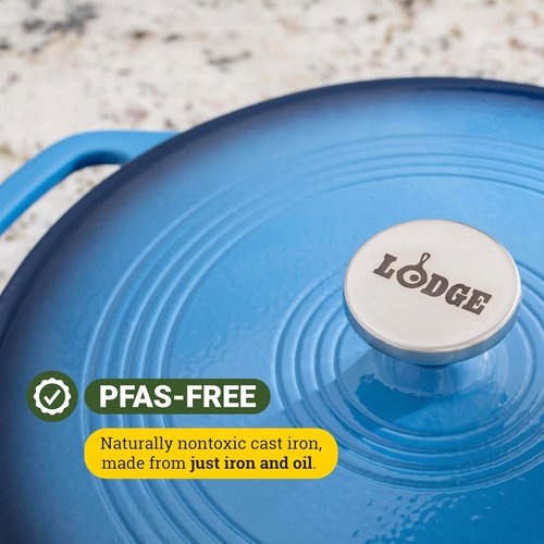Lodge Essential Enamel Braiser - Induction-Safe & PFAS-Free Cookware - 3.5 Quart, Caribbean Blue | Oven-Safe Up to 500°F