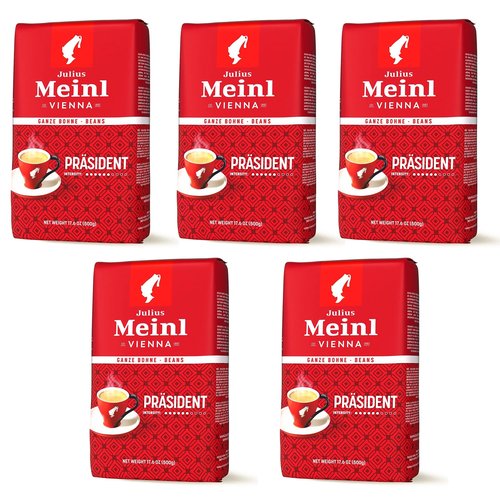 Meinl Coffee Präsident Whole Beans 5 Packages With Each 500 Grams, Total 2.5 Kilograms