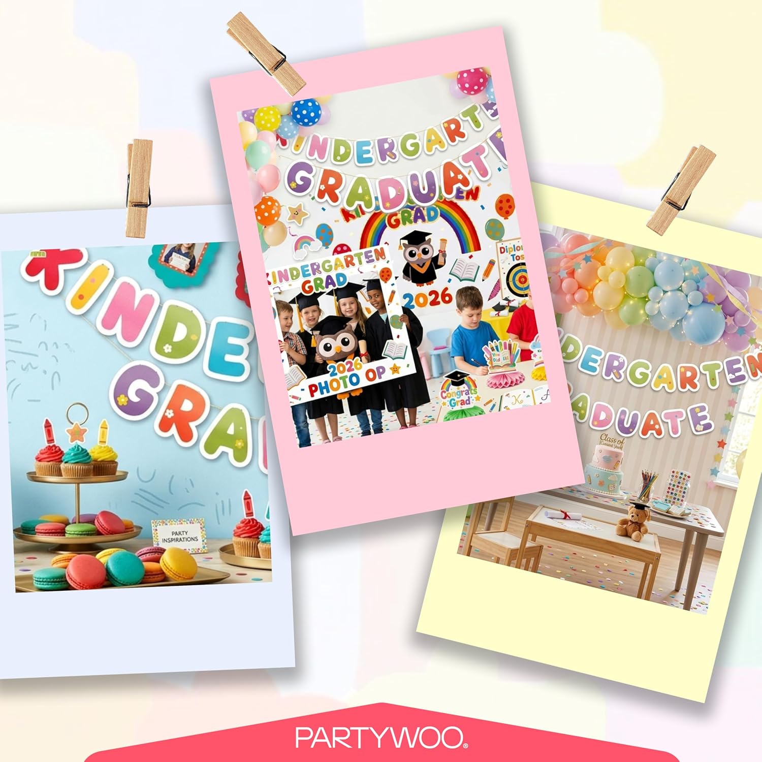 PartyWoo Graduation Decorations 2026 - Colorful Rainbow Party Supplies with Backdrop, Balloons & Centerpieces