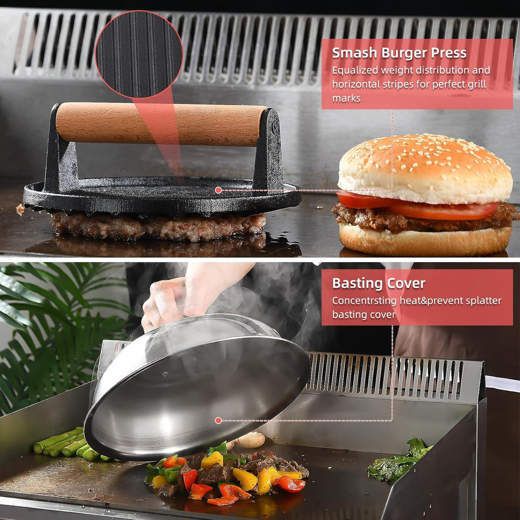 VIKEYHOME Griddle Accessories Kit - 28 Pcs Flat Top Grill Set with Spatula, Tongs & Egg Ring