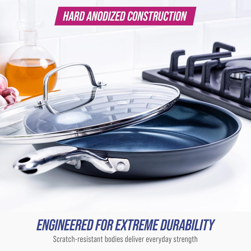 Blue Diamond Cookware - 11" Hard Anodized Ceramic Nonstick Frying Pan with Lid | PFAS-Free, Dishwasher & Oven Safe, Grey