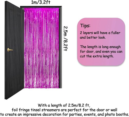 GREATRIL Magenta Tinsel Curtain Backdrop - Foil Fringe Streamers for Bachelorette Party | 2 PCS